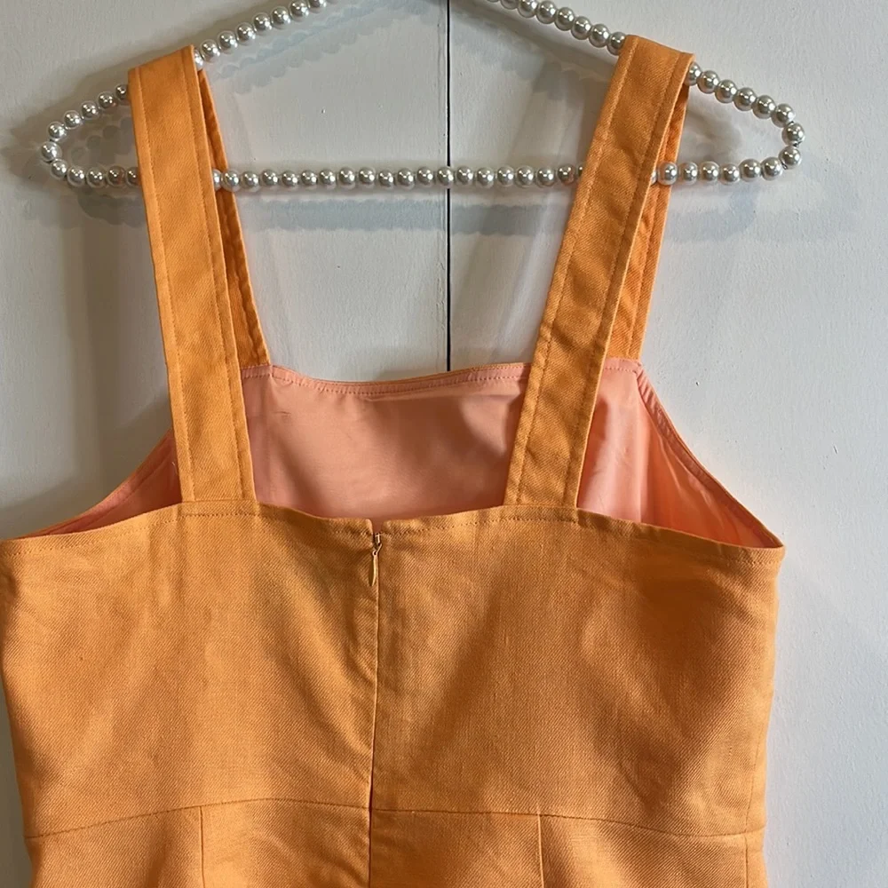 J. Crew Square neck linen blend dress in Coastal Sunset Size 4 Tall